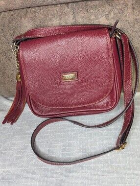 Di Carlo Italian Red Pebbled Leather Tassel Crossbody